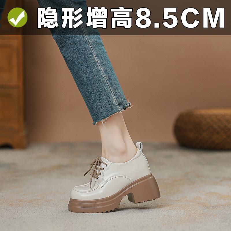 9Cm thick-soled women s early spring new inner height increase white lace-up small leather shoes women 32 6198₽