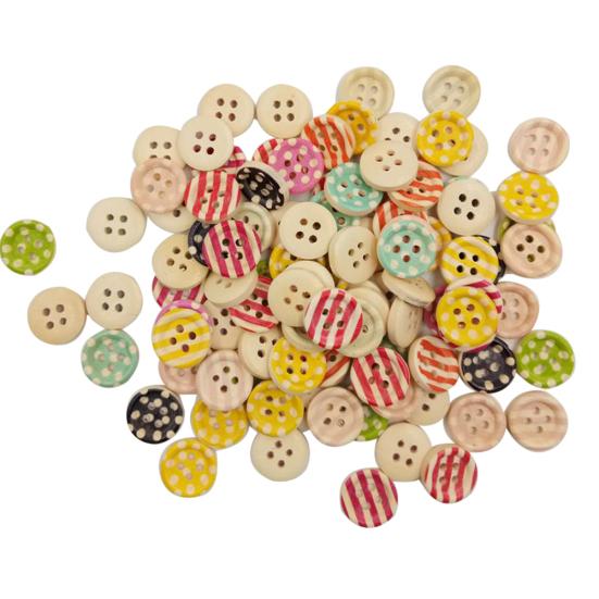 100 stuks Ronde Houten 4 Gaten Knopen Naaien Stippen Gestreepte Knutsel Naaiaccessoires