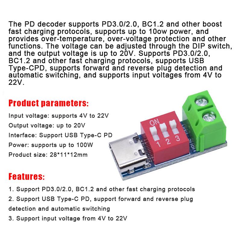 1/5/Stück Typ-C Pd Qc Trigger 5V~20V Drehcode-Einstellung DC-Spannungs-Leistungsmodul Drehverstellung Spannung Schnelllade-Täuschung