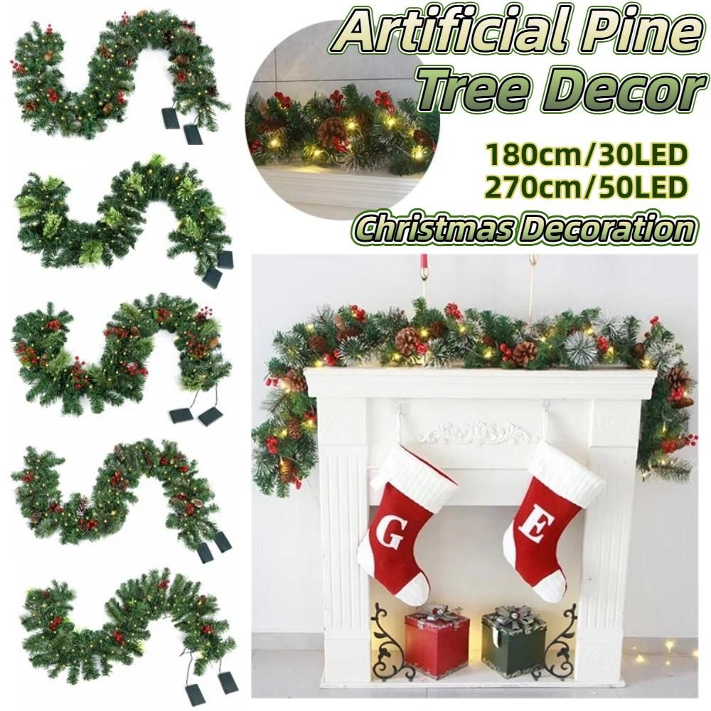 Creative Artificial Pine Tree Decor 1.8/2.7m 30/50 LED Lights Realistic Green Garland Pinecones Durable