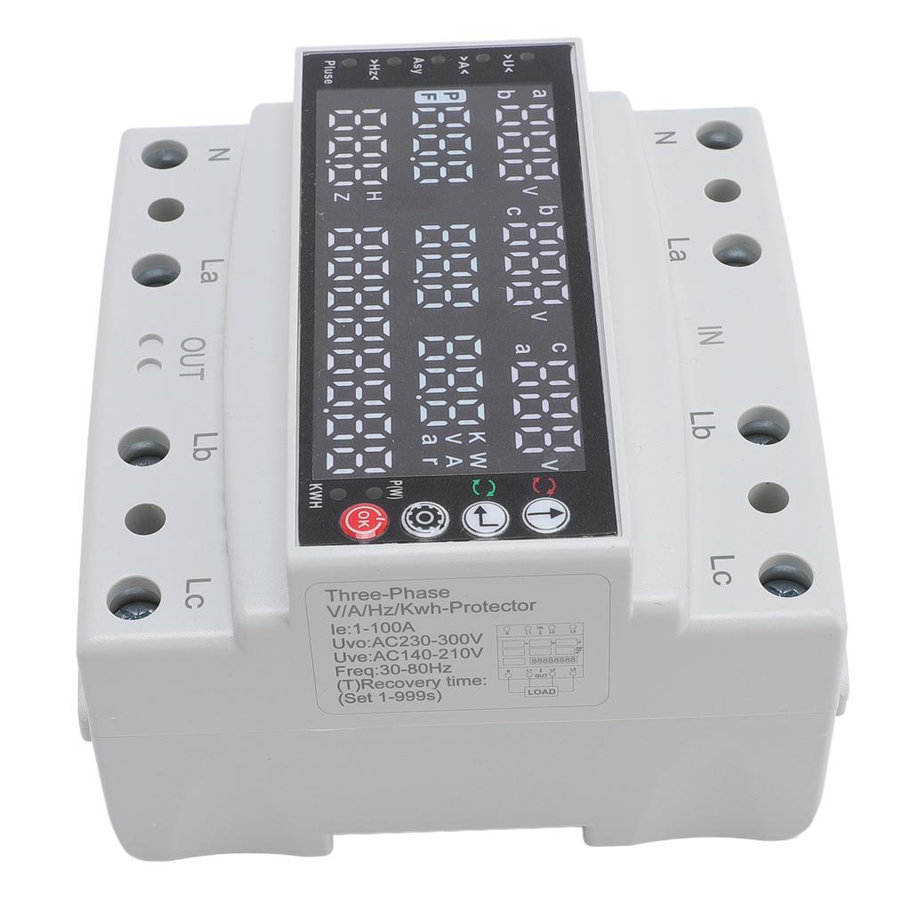 Voltage Protector, 100A 3 Phase Voltage Protective Device Multifunctional Current Protector Real Time Display High Measurement Accuracy Ove