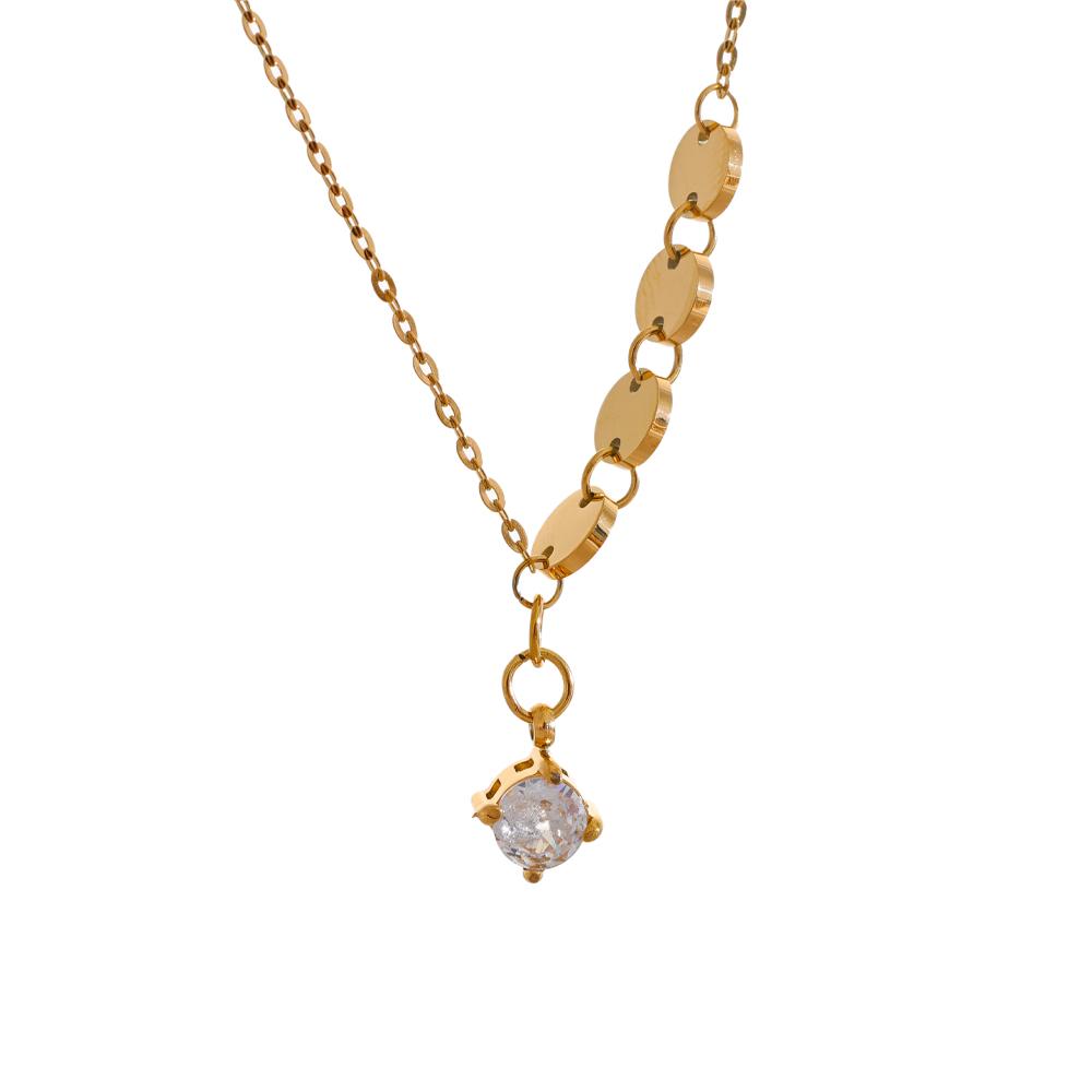 

Yhpup Stainless Steel Round Chain Drop Cubic Zirconia Exquisite Necklace 18K Gold Color Plated Collar Chic Jewelry Gift