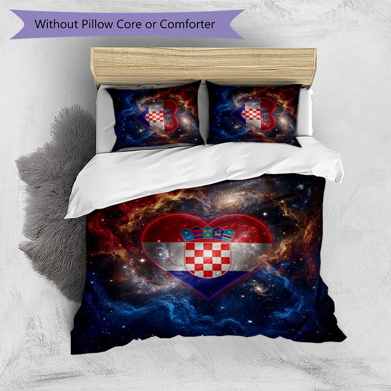 Croatia Football Printed Bedding 3 Piece Set Cozy Breathable Bed Cover Set as Housewarming Holiday Gift