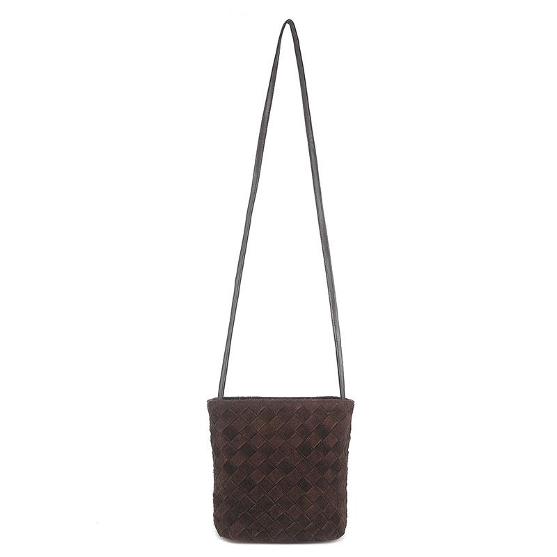Women's Genuine Leather Woven Crossbody Bucket Bag