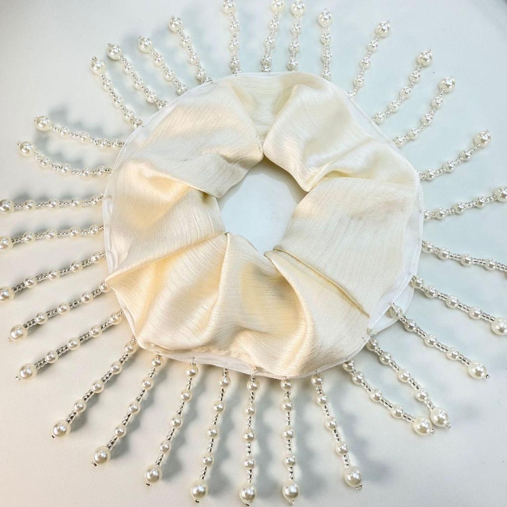Satin Tassel Pearl Hair Tie - Non-Constricting Ponytail Accessory for Women