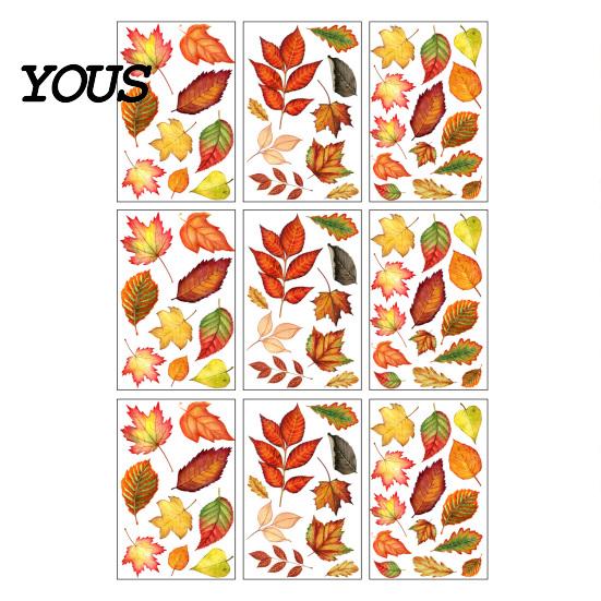Removable Maple Leaf Decals 9 Sheets Fall Woodland Animals Window Clings, Autumn Pumpkin Clings Squirrel Fox Rabbit Glass Sticker, Anti Collision E
