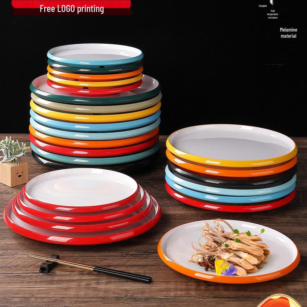 Nordic Round Melamine Shallow Plate for Buffets and Stir-Fry Dishes