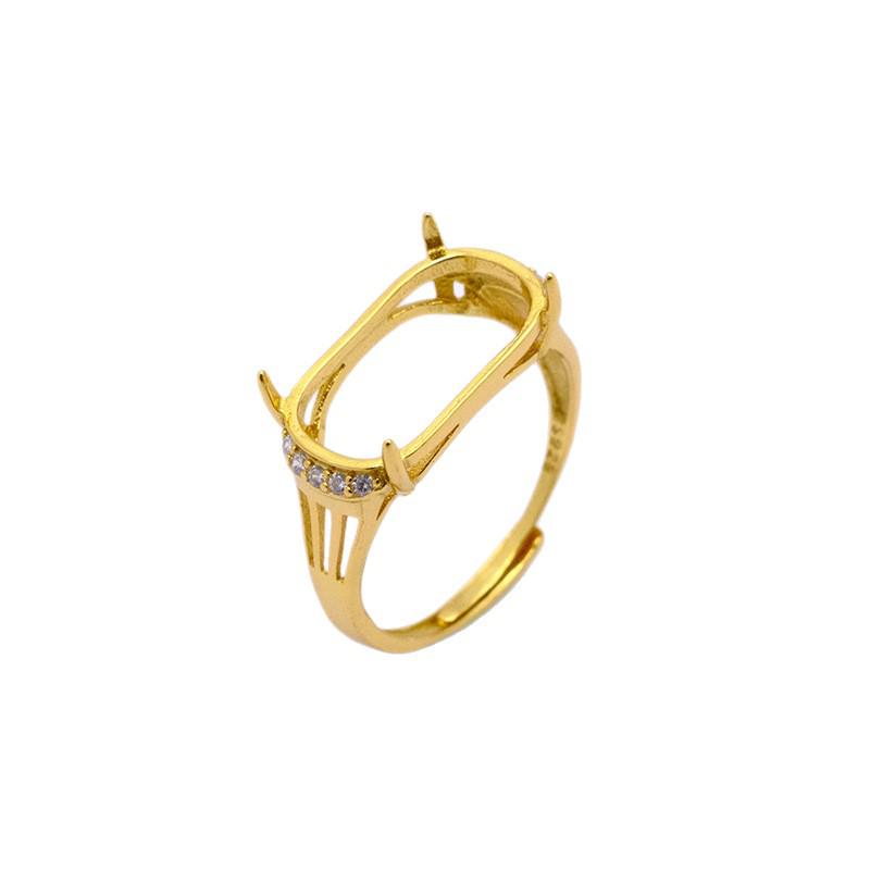 

Gold-Plated S925 Sterling Silver Saddle-Shaped Open Ring with Engraved Design Adjustable Open