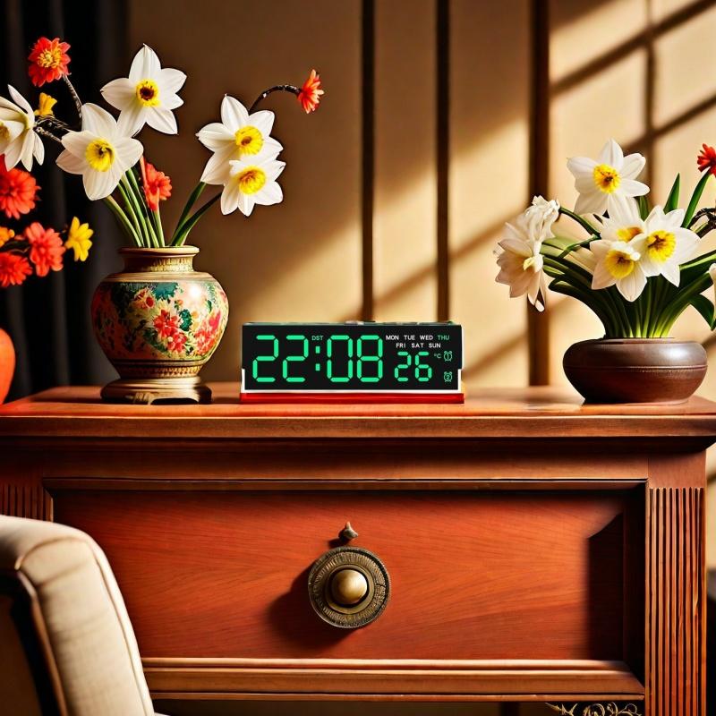 LED Digital Alarm Clock Temperature Week 2 Alarms Ambient Light Brightness Adjustment Bedside Electronic Table Clock USB Powered