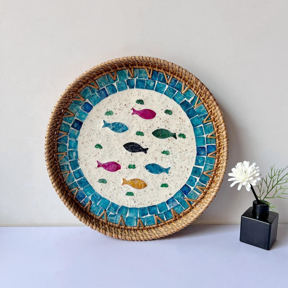 Home Decor Rattan Serving Tray Handmade Decorative Wall Plate Creative Gift Table Centerpiece