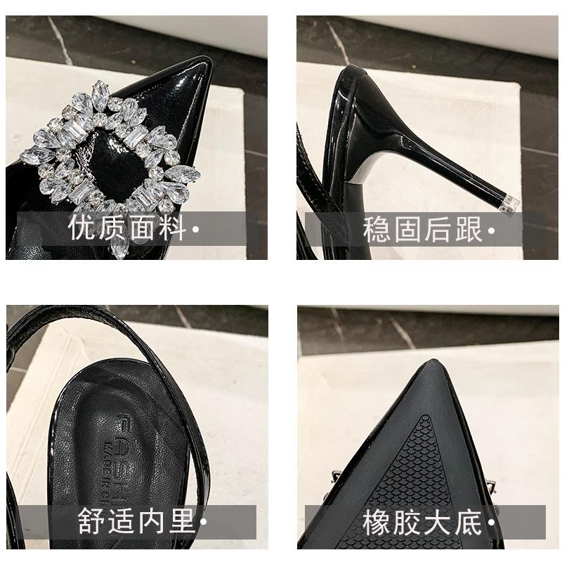 French sandals pointed stiletto high heels women's outer wear 2025 summer new bag head sandals flower rhinestone stiletto