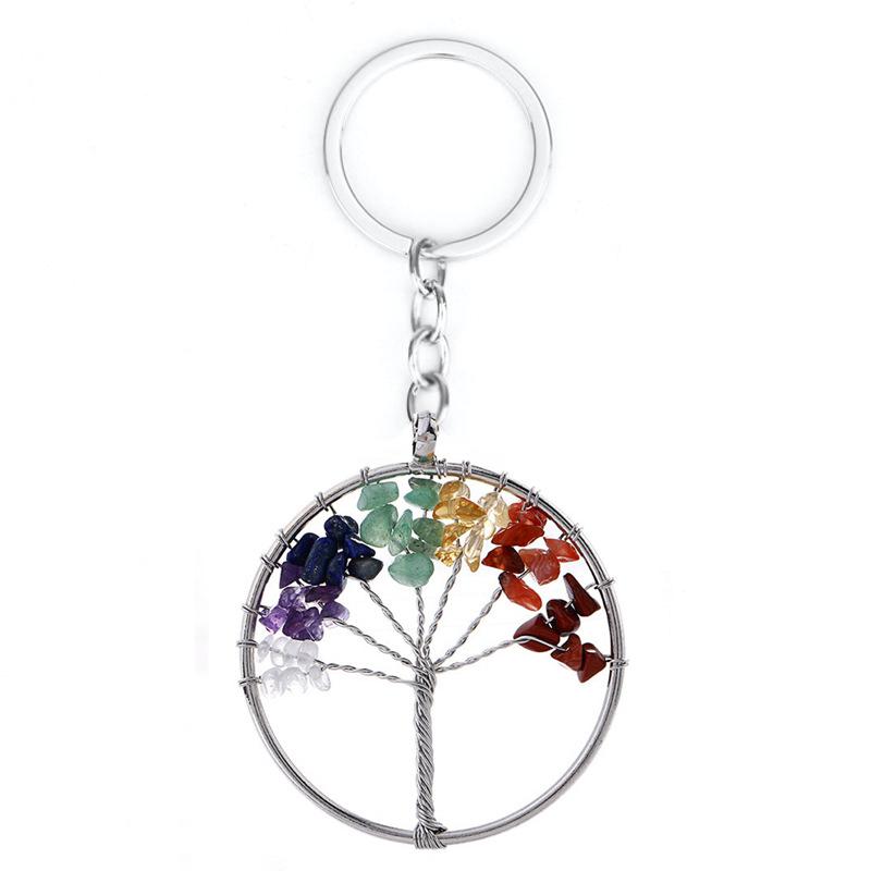 7-Color Natural Crystal Tree of Life Keychain Pendant
