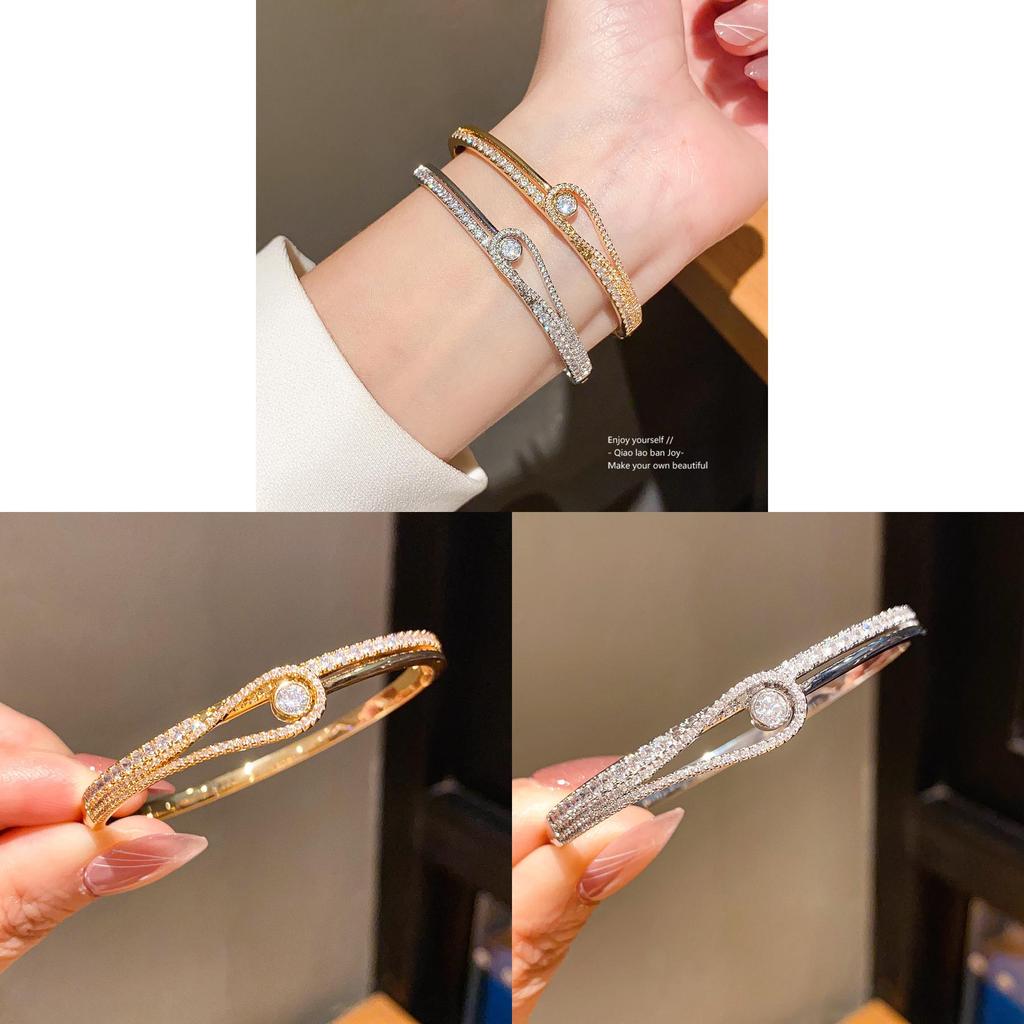 Minimalist Zircon Drop Bangle Bracelet For Women With Gold Plated Copper Jewelry