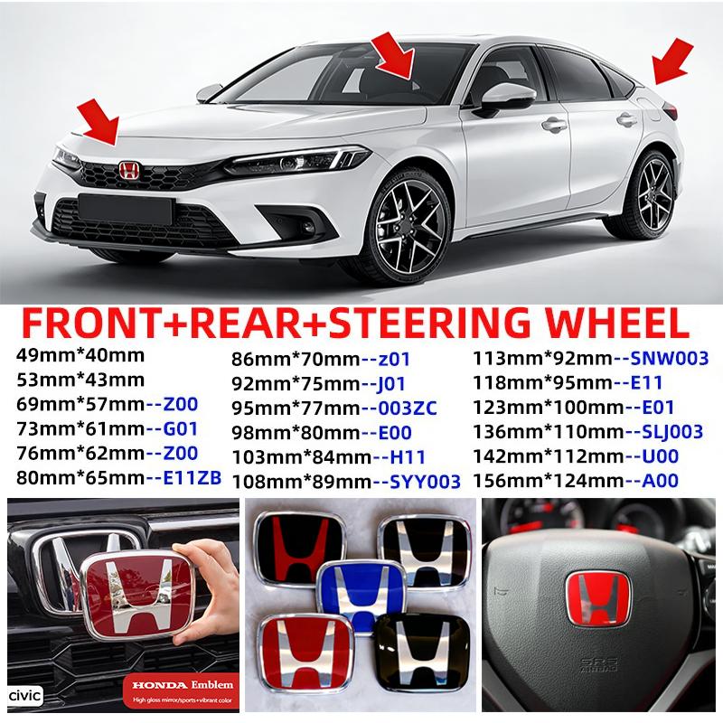 Honda Emblema H para Carro Capô Grelha Frontal Porta-malas Traseiro Volante para Honda Civic Fit City Accord Fit VEZEL HRV Odyssey