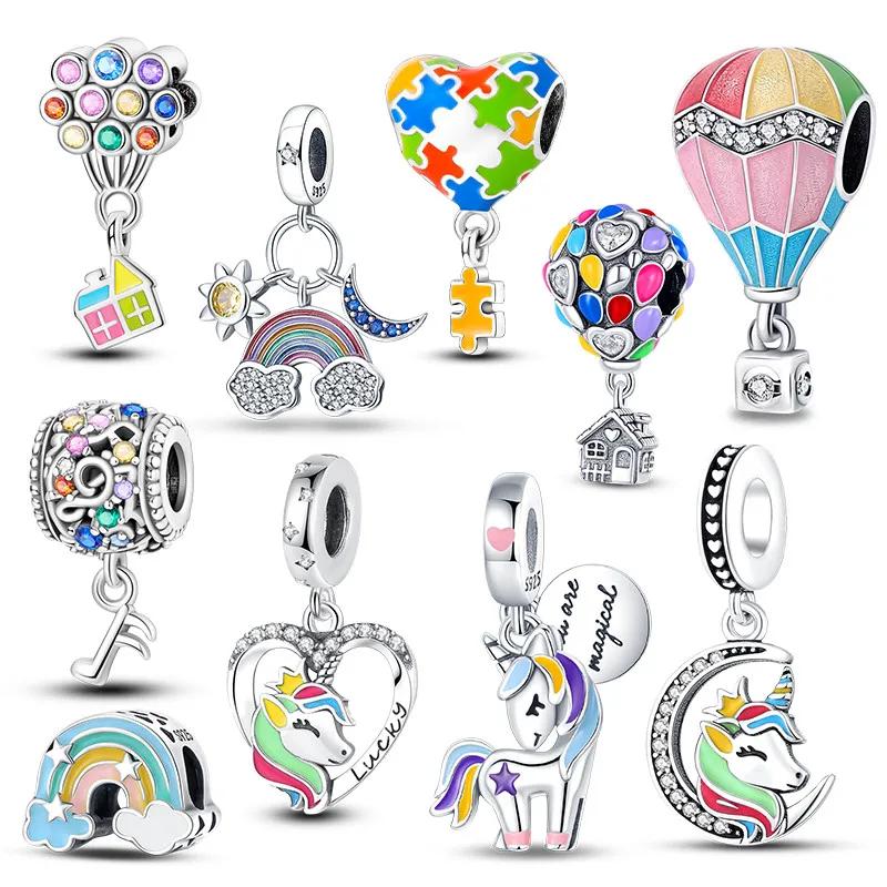 Copper Rainbowair Balloon Colorful Horse Charm Bead Pendant Fit Original Bracelet For Women Fine Jewelry Gift