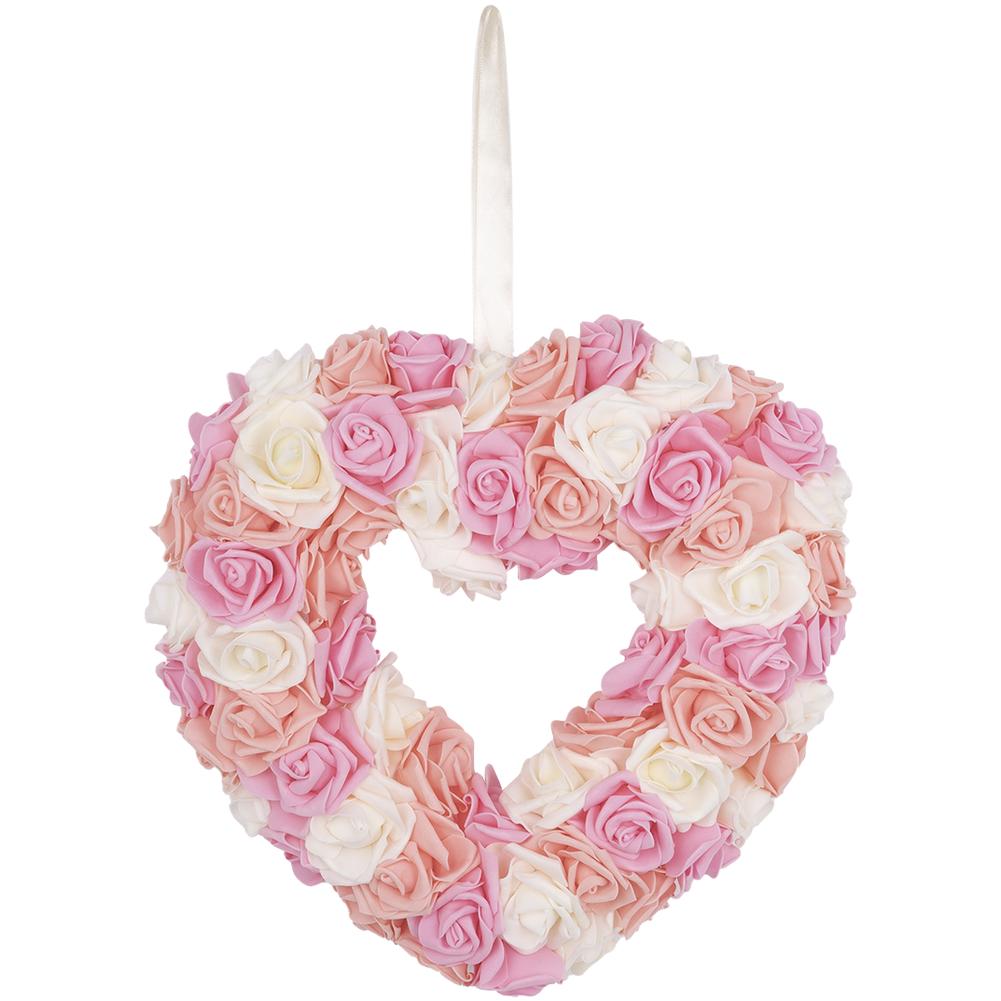 Valentine Heart Shaped Wreath for Door Hanging Wedding Proposal and Party Decor with Long Lasting Plastic and Foam Materials