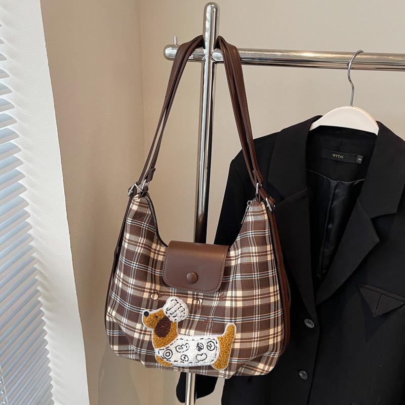 Chic Vintage Grid Pattern Shoulder Tote Bag With Versatile Large Size For Everyday