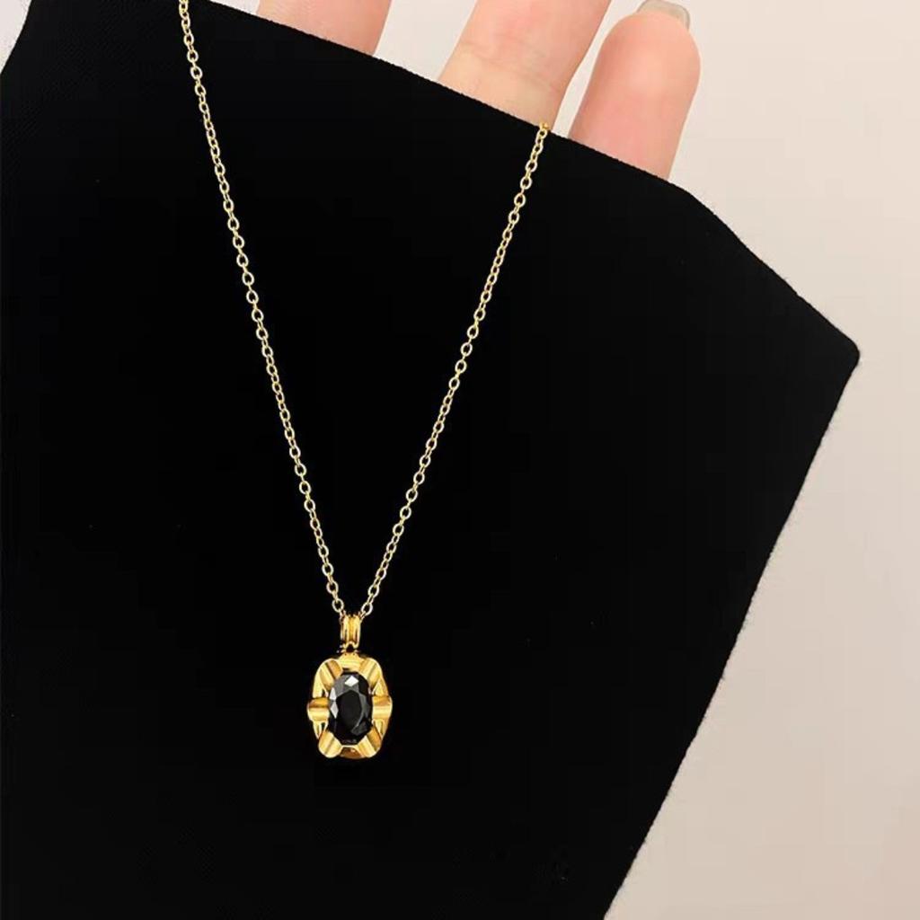 Black Zircon Pendant Necklaces, Stainless Steel Gold Color Necklace Women, Luxury Style Jewelry Accessories Chain Banquet Gift