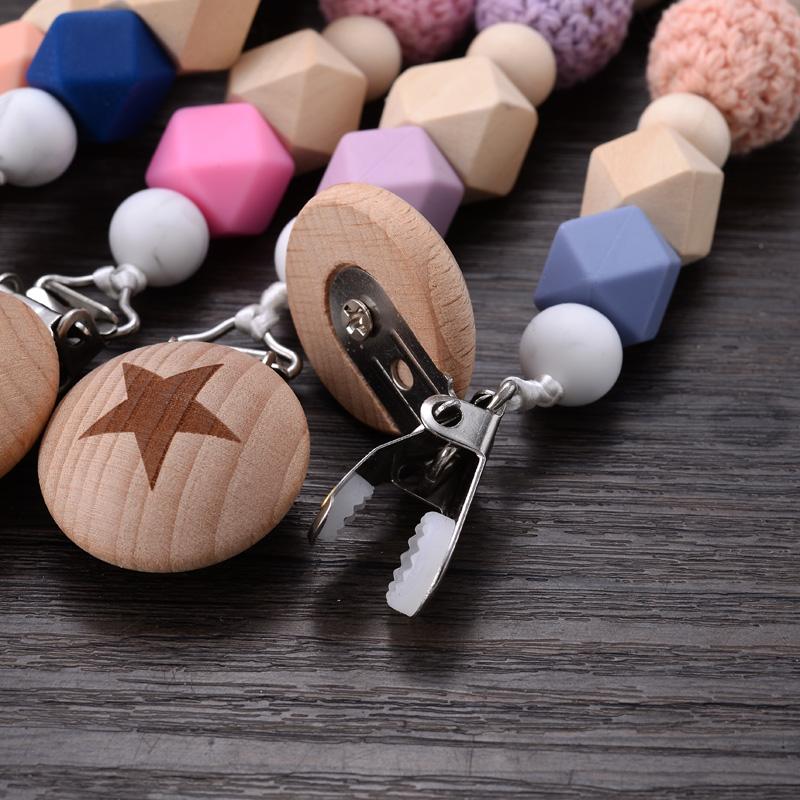 Baby Pacifier Clips Silicone Beads Wooden Crochet Ball Teething Ring Chain Nipple Clamp Dummy Holder Clip Chew Accessories