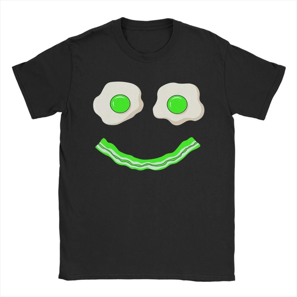 Unisexs Cute Green Chicken Egg Ham Smile Face Brunch Breakfast T Shirts Pure Cotton Clothing Vintage Short Sleeve Crewneck Tees