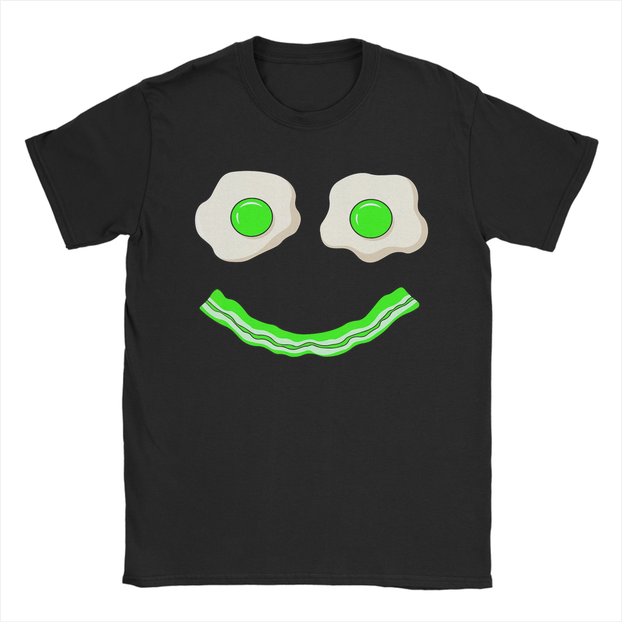 

Green Smile Face Eggs and Bacon Breakfast Groovy Retro Unisexs T Shirts Awesome Tee Shirt Short Sleeve O Neck TShirt Gift Idea S