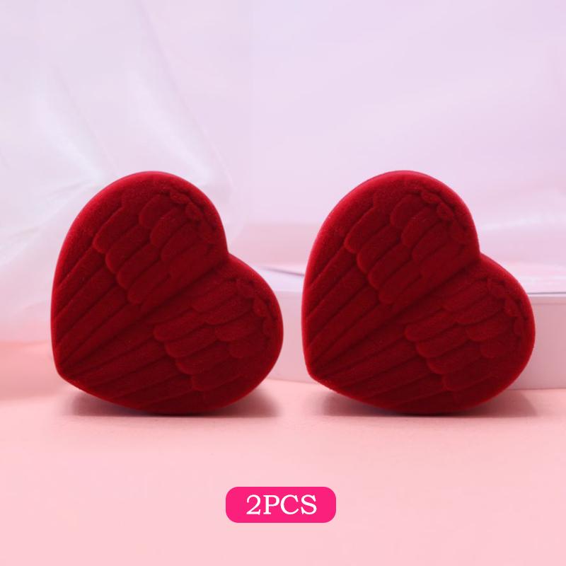 Flocked Heart Shaped Rose Ring Box Velvet Engagement Display for Marriage Proposal Valentines Day Party