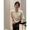 Kumikumi Basic Model French style Half-high Collar Half Sleeve T-shirt Women clothes Autumn Slimming Versatile Solid Inner wear Top