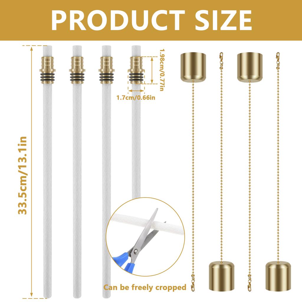 12Pcs Wine Bottle Torch Kit DIY Lighting Fiberglass Wicks Torch Light Set with Brass Torch Wick Holders and Caps For Home Decor