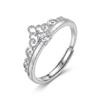 Anello S925 Argento a Forma di Cuore con Corona e Diamante - Regolabile Romantico Accessorio di Lusso