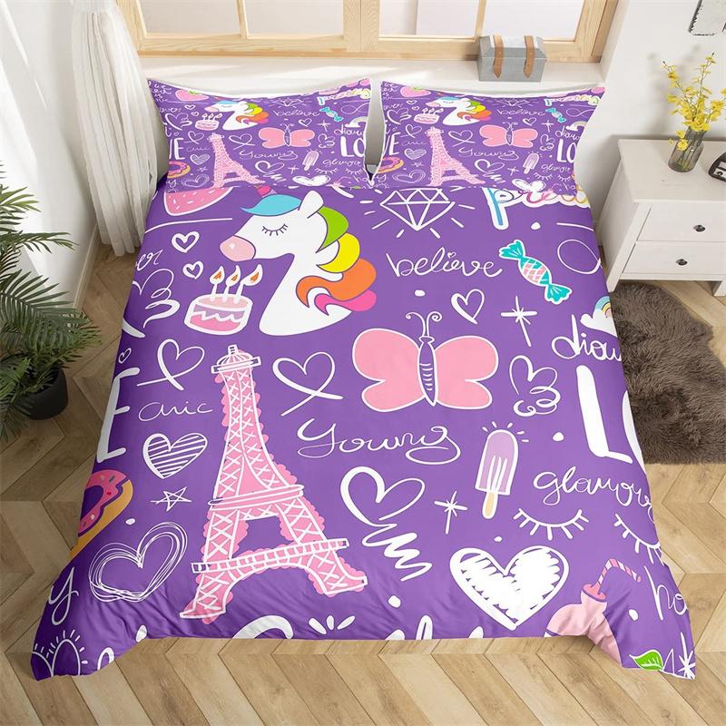 Eiffel Tower Duvet Cover Chic Paris Bedding Set Microfiber Modern French Style Romantic Theme Comforter Cover With Pillowcases