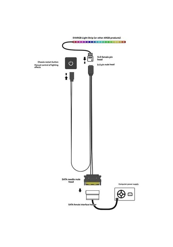 Chassis manual RESET controller, computer 5V ARGB 3 pins, light control, black