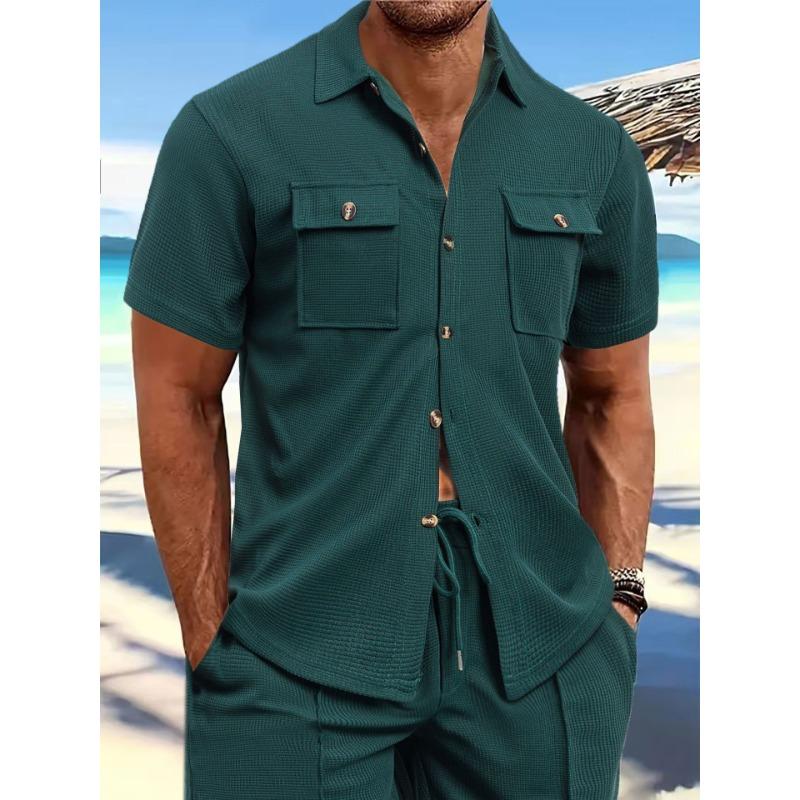 Sommer Herren Kurzarm Lässig Einfarbig Revers Knopf Tasche Vielseitiges Hemd Lockerer Pullover