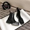 Fashion Black Leather Chelsea Boots Women Luxury Square Toe Thick Sole Non-slip Ankle Boots Cozy Chunky Heel Platform Shoes