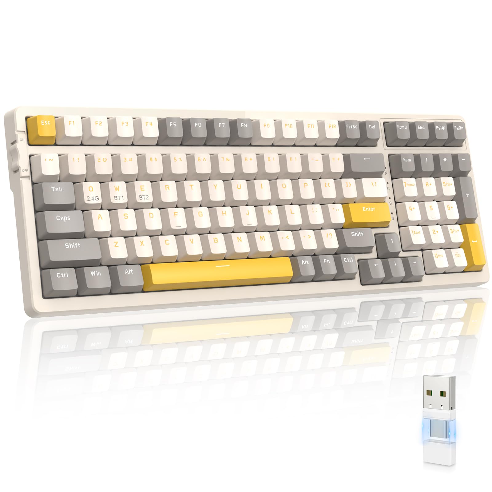 

Gaming Keyboard Wireless Bluetooth Continuous USB Receiver Wireless Compact 100 Keys Hot Swap with Numeric Keypad For Gaming and Office Compatible