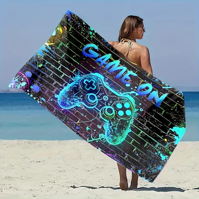 1PC Gamer "Game On" Print Beach Towel Polyester Quick-Drying Lightweight Soft Towel for Swimming Surfing Camping Travel Beach Es
