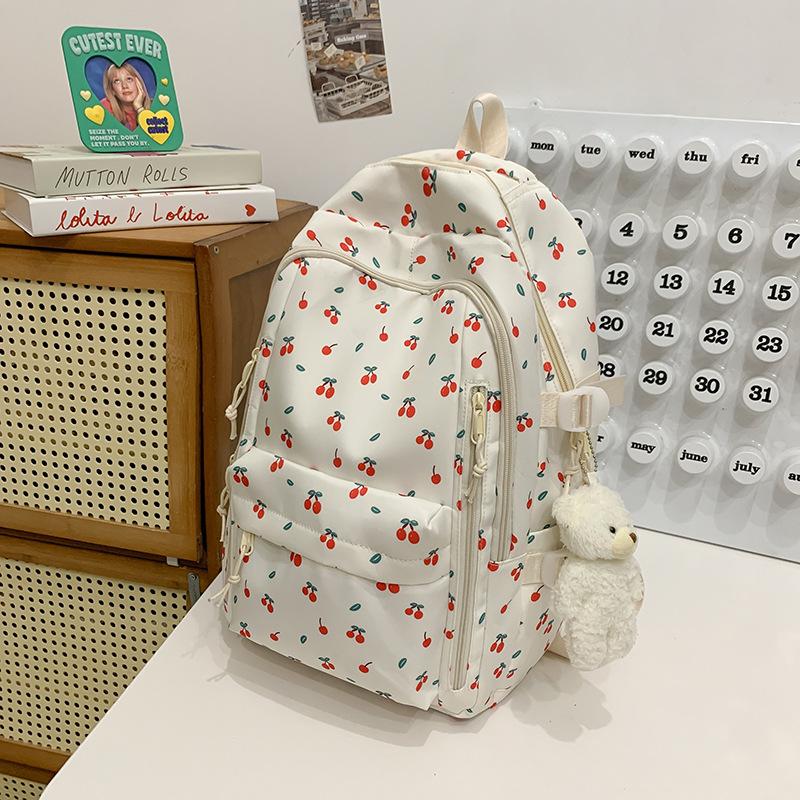 Schoolbag Korean Version Ins Strawberry Print Junior High School Student Sweet Wind Schoolbag Girl Campus Casual Versatile Small Fresh Backpack