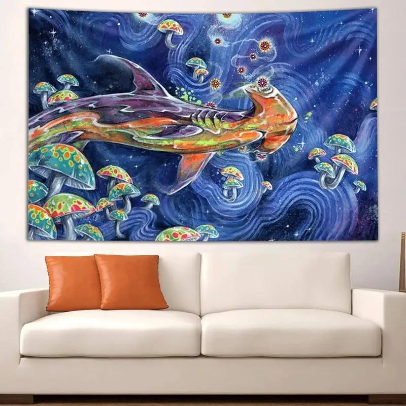 Tapestry ze wzorem rekina oceanicznego Tapestry do biura i salonu Tapestry do dekoracji ścian domu