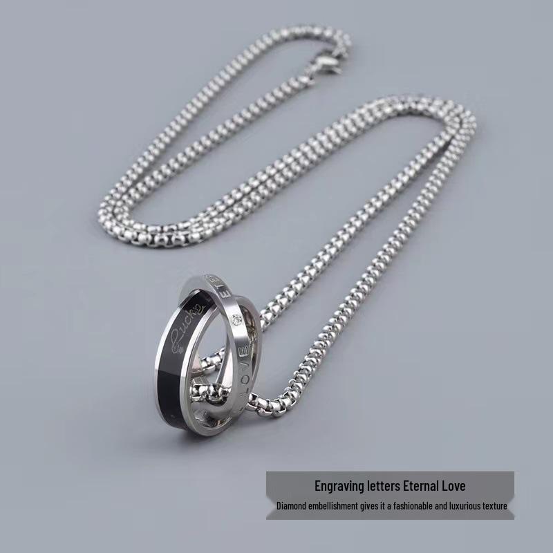 

Unisex Titanium Steel Hip-Hop Ring Pendant Necklace - Versatile Jewelry for Couples