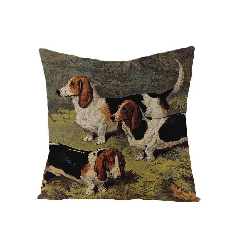 Animal Printed Cute Dog Cushion Cover Linen Poppy Throw Pillow Cover Decorative Sofa Pillow Case Pillowcase 45X45Cm