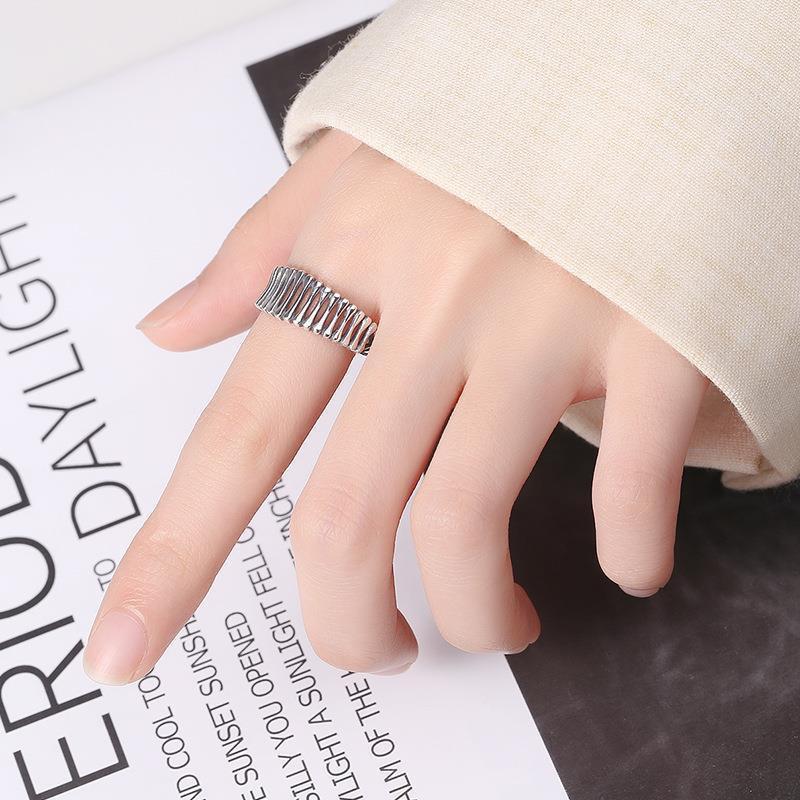 Adjustable Open Ring Men Women Vintage Bone Motif Geometric Design Copper Electroplated Statement Jewelry