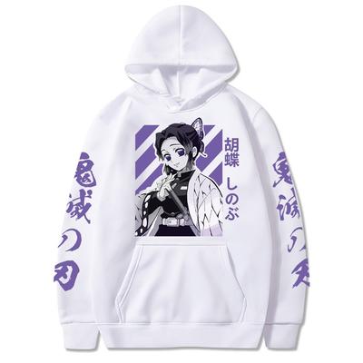 Demon Slayer Shinobu Kochou Grafiski kapuces Kimetsu No Yaiba Anime Hoodie Pavasara silts džemperis Harajuku brīvi topi