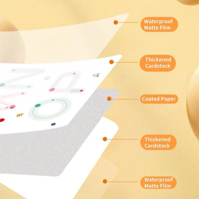 34-Page Children's Reusable Workbook Set with Erasable Pen - Early Learning of Writing and Drawing Skills Development, Educational Books