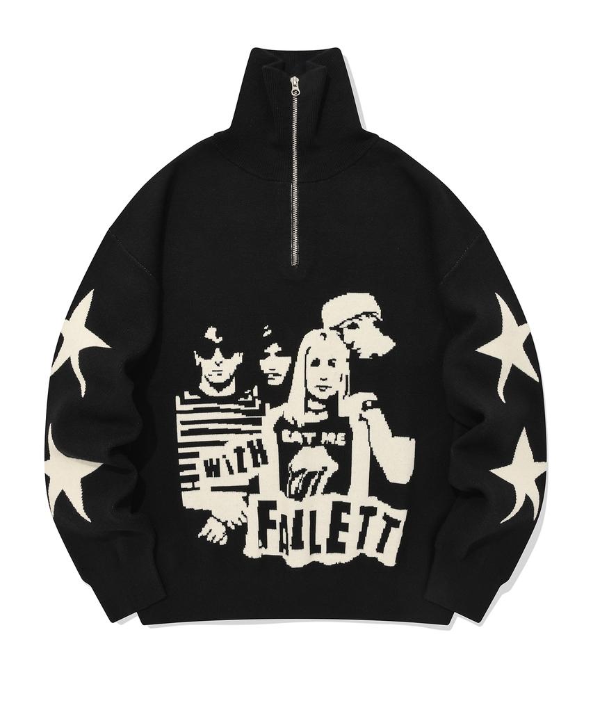 FALLETT Rock Band Half Zip Knit Black