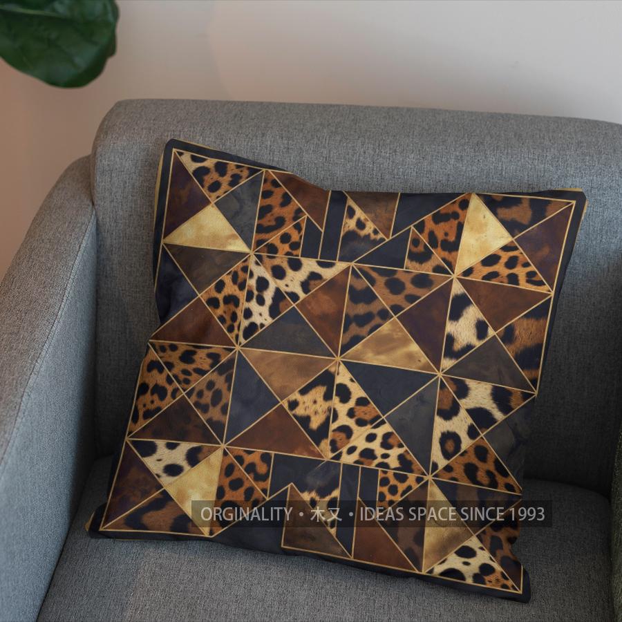2D Leopard Head With Geometric Pattern Throw Pillow Pattern Cushion Cover Suitable For Sofa Bedroom Car Pillow Cover