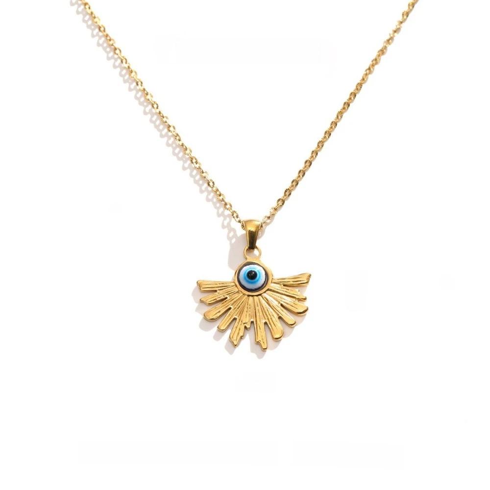 Minimalist Blue Eye Pendant Necklace Stainless Steel Geometric Jewelry  Party