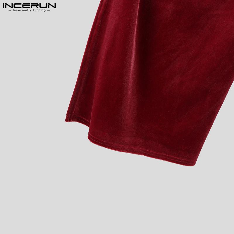 INCERUN Autumn Men High Neck Long Sleeve Fake Two-piece Velvet Casual Tops Pullovers
