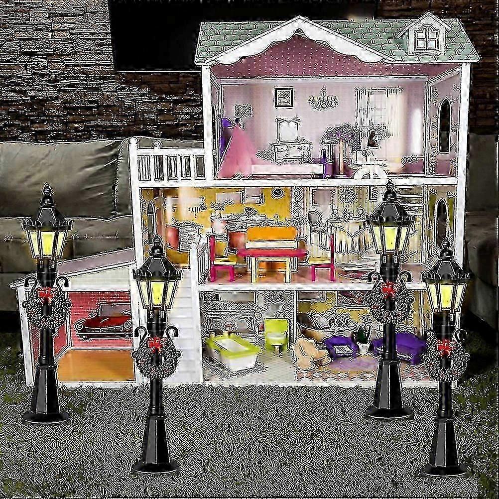 4 Pcs Christmas Mini Street Light Models Dollhouse Streetlight Miniature Village Pathway Lantern Post for DIY Micro Landscape Fairy Garden Accessories