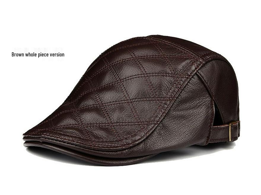 Men's Lambskin Leather Flat Cap - Autumn/Winter Warm Beret for Middle-Aged & Elderly