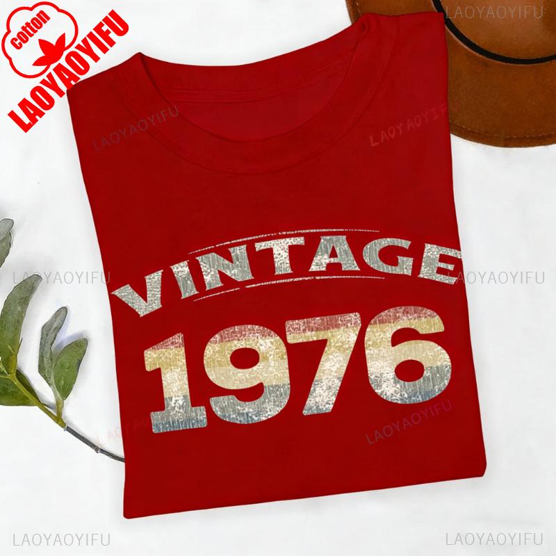 50th Birthday Retro1976 TShirt Gift for Women and Men Vintage Printed Tshirt Tops High Quality Cotton Regular Short Sleeve
