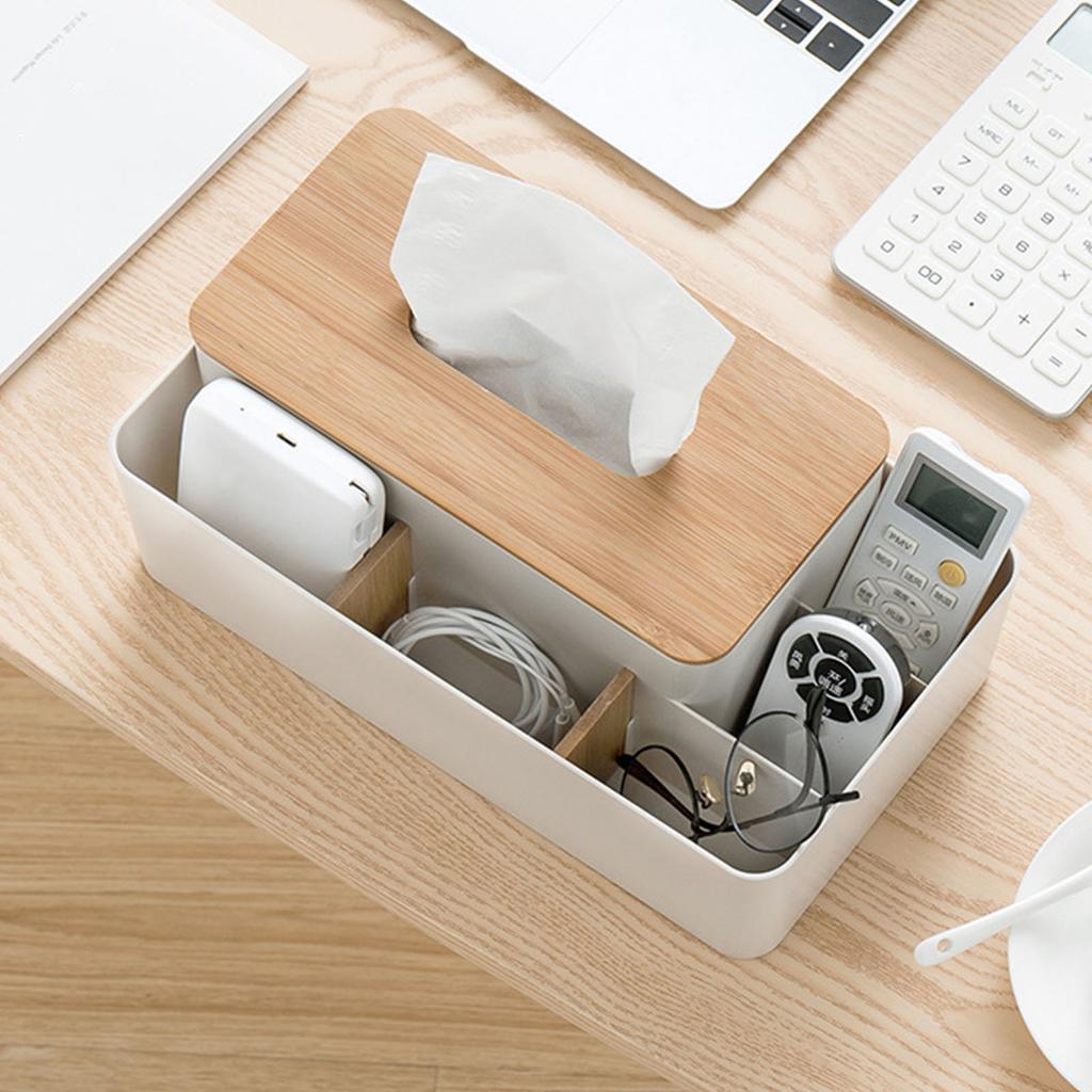 Multifunktionaler Tissue-Box-Halter, rechteckig, Serviette, Stift, Fernbedienung, Organizer mit Holz für Livin